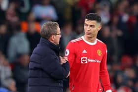 Ralf Rangnick embraces Cristiano Ronaldo of Manchester United