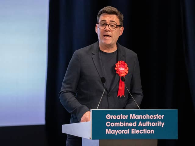 Andy Burnham giving a speech after his reelection as Greater Manchester Mayor. Credit: GMCA