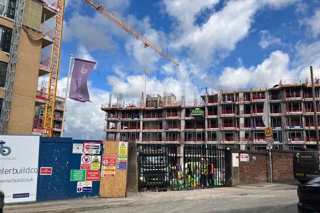 Work to build more than 200 luxury apartments at Springmount Mill in Stockport, Greater Manchester. Photo taken by Local Democracy Reporter