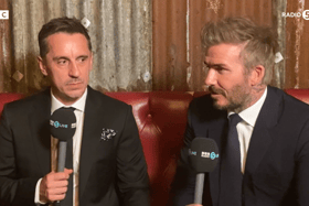 David Beckham and Gary Neville both spoke to the press at the premiere of '99'