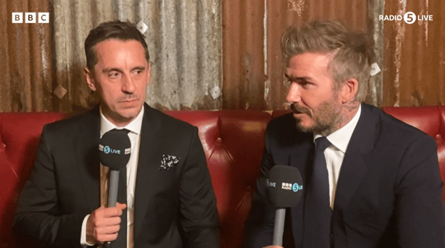 David Beckham and Gary Neville both spoke to the press at the premiere of '99'