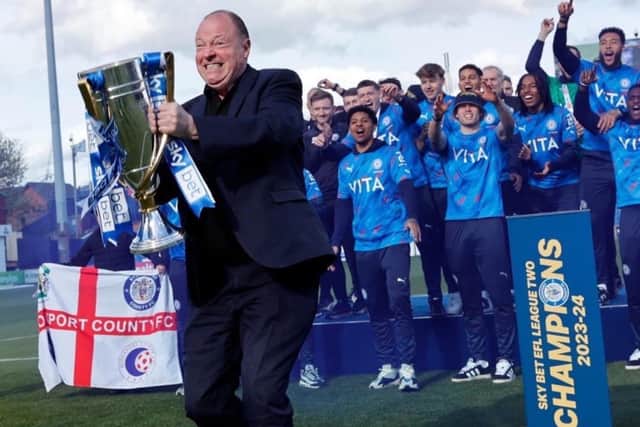 Steve Bellis with the Sky Bet League Two trophy