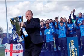 Steve Bellis with the Sky Bet League Two trophy