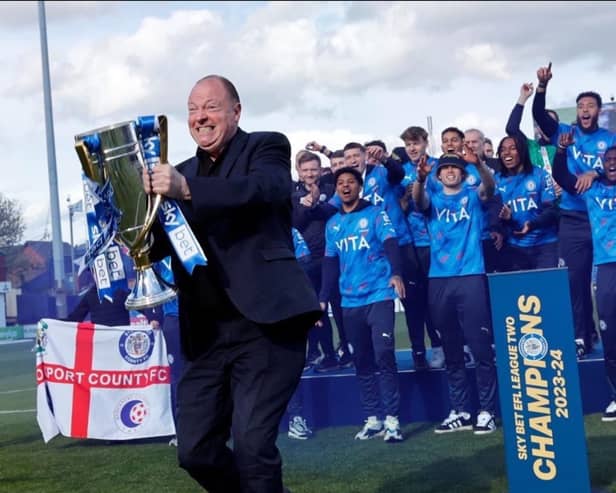 Steve Bellis with the Sky Bet League Two trophy