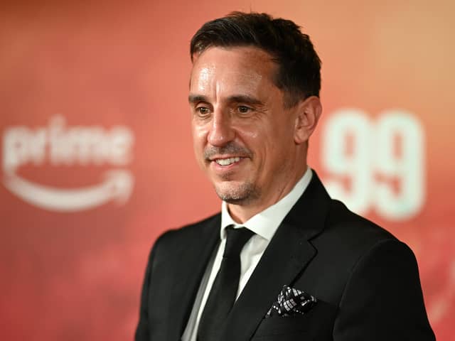 Gary Neville poses on the red carpet upon arrival to attend the world premiere of the documentary '99'