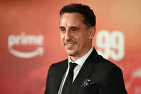 Gary Neville poses on the red carpet upon arrival to attend the world premiere of the documentary '99'