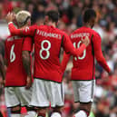 Lisandro Martinez, Bruno Fernandes and Marcus Rashford of Manchester United
