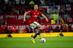 Sofyan Amrabat in action during the Premier League match between Manchester United and Newcastle United