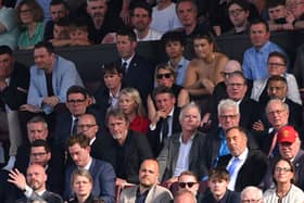 Andy Burnham with Sebastian Coe, Sir Keir Starmer, Sir Jim Ratcliffe and others at Manchester United's game against Arsenal 