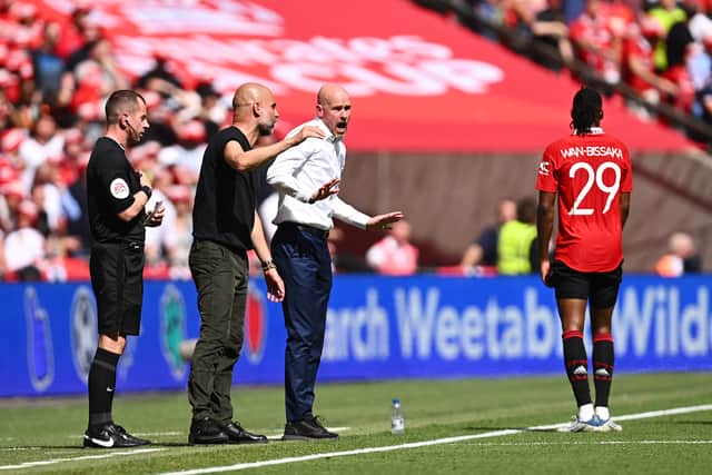 Erik ten Hag, Manager of Manchester United and Pep Guardiola, Manager of Manchester City