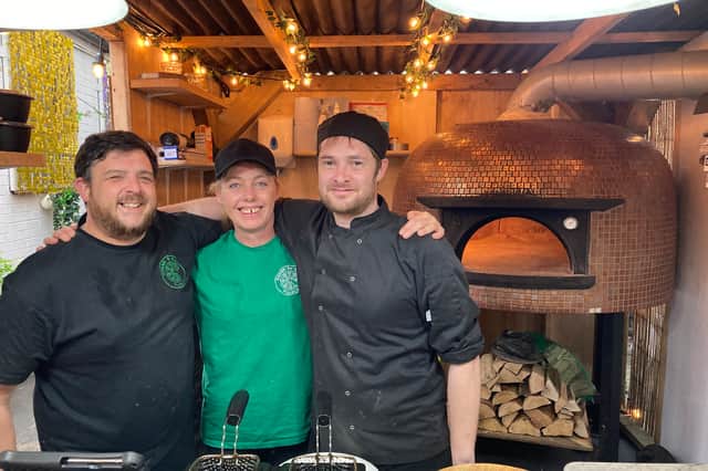 Rhyse Cathcart, Adele Kearney and Peter Moody at the pizza shack at The Nook