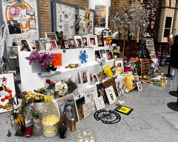 Tributes to the Manchester arena attack victims at Victoria station. 