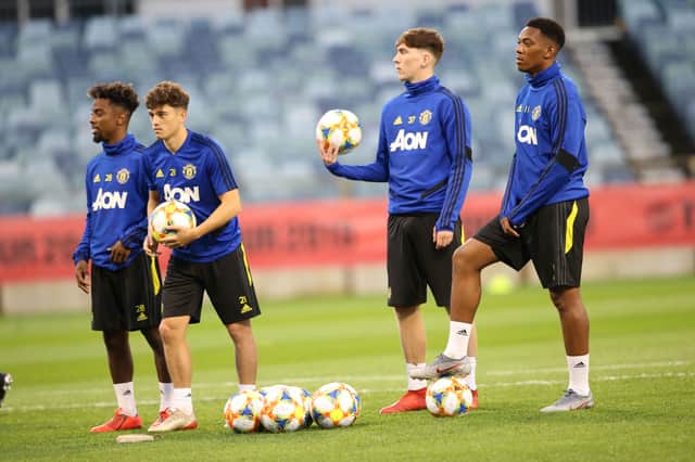 Angel Gomes, Daniel James, James Garner and Anthony Martial of Manchester United