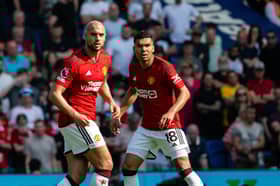Sofyan Amrabat and Casemiro of Manchester United