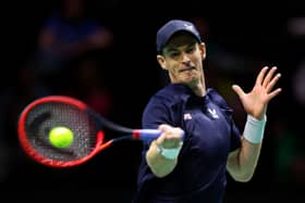 Andy Murray in action at the AO Arena at the 2023 Davis Cup event
