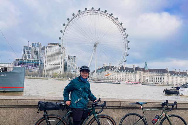 Orchivaani Batbold, 27, cycles through London on his last leg before making it to Manchester from Mongolia. 