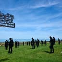 Silhouettes of soldiers installed as part of the "Standing with Giants" installation at the World War II British Normandy Memorial 