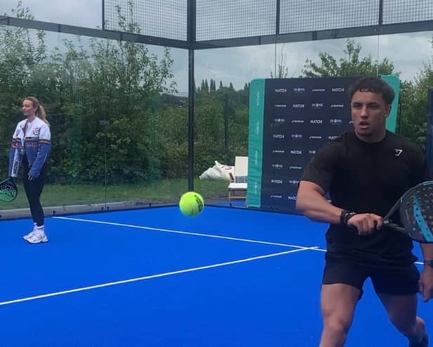 One of the people getting stuck into the Padel taster at Decathlon in Stockport