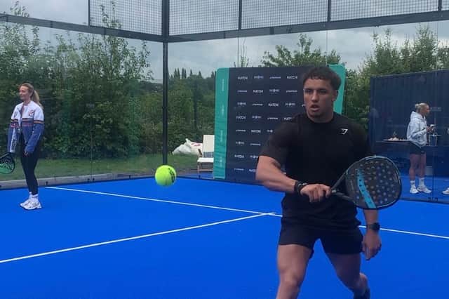 One of the people getting stuck into the Padel taster at Decathlon in Stockport