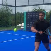 One of the people getting stuck into the Padel taster at Decathlon in Stockport