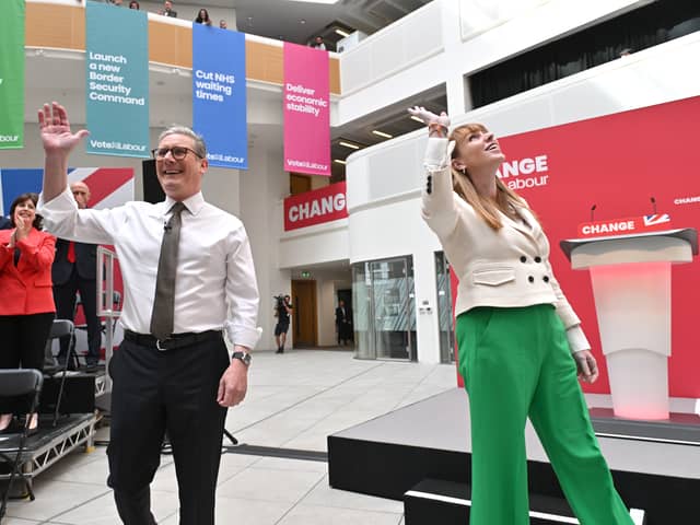 Sir Keir Starmer and Angela Rayner arrive ahead of the manifesto being launched 