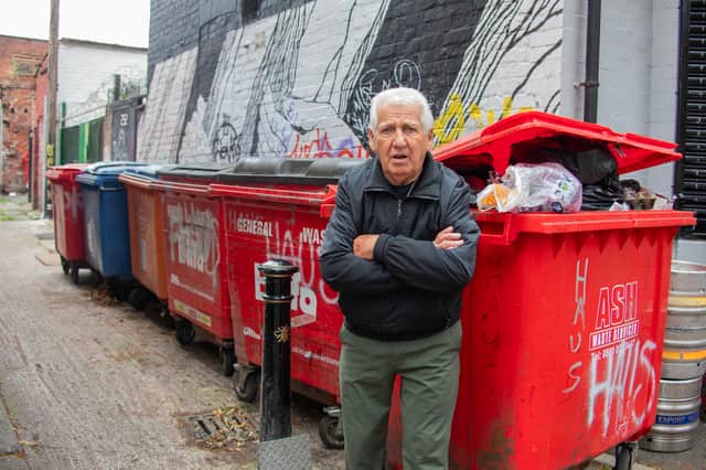 Nino Gugliemi, 82, who has run a female hair salon on Wilmslow Road in Manchester for 60 years backs onto the alley ways of where students live and have dumped rubbish after moving out for the summer.