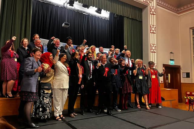 Labour members celebrating a win in Tameside