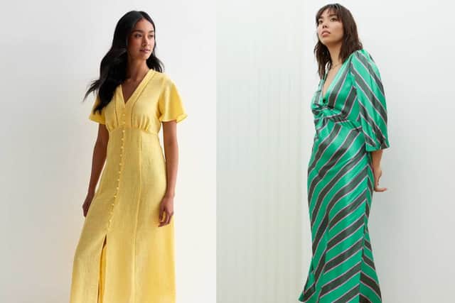 Yellow and green midi dresses