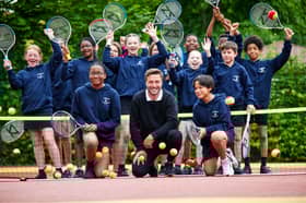 Professional tennis player Liam Broady from Stockport visits St Malachy's RC Primary School in north Manchester ahead of the Davis Cup to return to AO Arena.