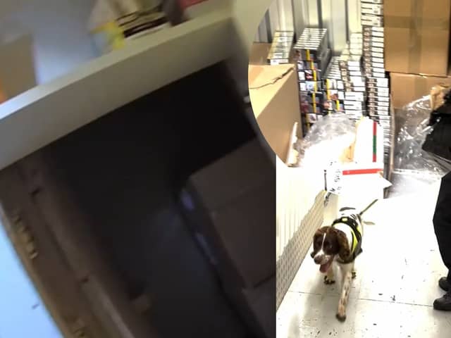 Police sniffer dog finds secret hidden room packed with illicit tobacco belonging to criminal gang