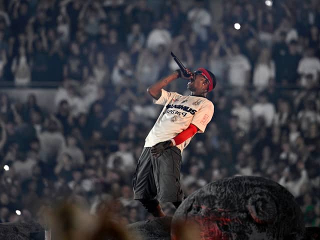 Travis Scott, pictured during his gig at the Tottenham Hotspur Stadium, lit up Co-op Live in Manchester