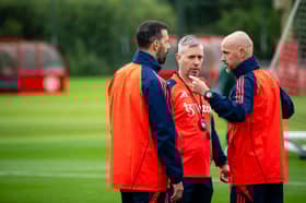 Erik ten Hag alongside new assistants Ruud van Nistelrooy and Rene Hake