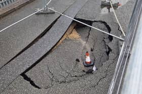 The sinkhole on Gipsy Lane, Castleton, Rochdale. 