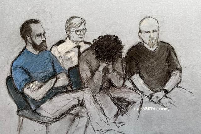 A court artist has captured the scene in court earlier as Axel Rudakubana sat in the dock at Liverpool Crown Court. Credit: Elizabeth Cook /PA Wire