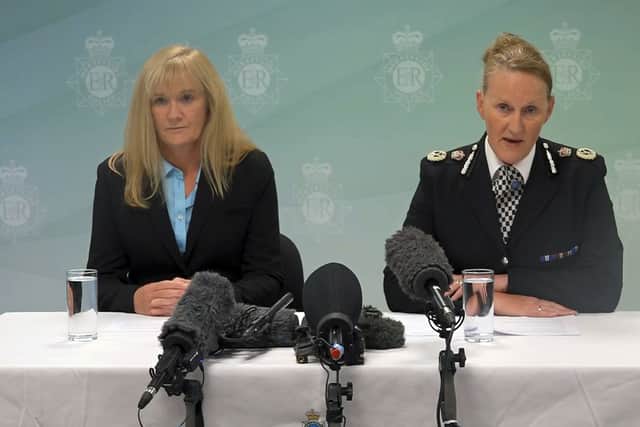 Deputy Chief Crown Prosecutor Ursula Doyle and Merseyside Police Chief Constable Serena Kennedy, during a press conference at Merseyside Police HQ in Liverpool, as they announce that a 17-year-old boy has been charged with the murders of three girls at a Taylor Swift-themed holiday club in Southport. Photo credit: Eleanor Barlow/PA Wire