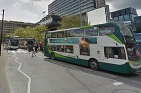 Buses in Piccadilly Gardens.