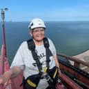 Maureen Carroll, 73, at the top of The Big One at Blackpool Pleasure Beach.