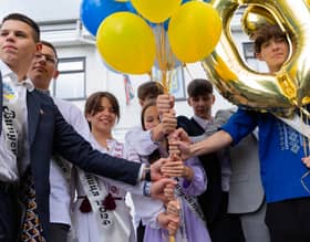 The class of 2024 at Manchester Ukrainian school pose for photo on their graduation day. Credit: Maryna Seletska
