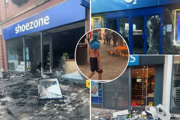UK Riots: Devastating scenes as yobs set Shoezone on fire and loot high street
