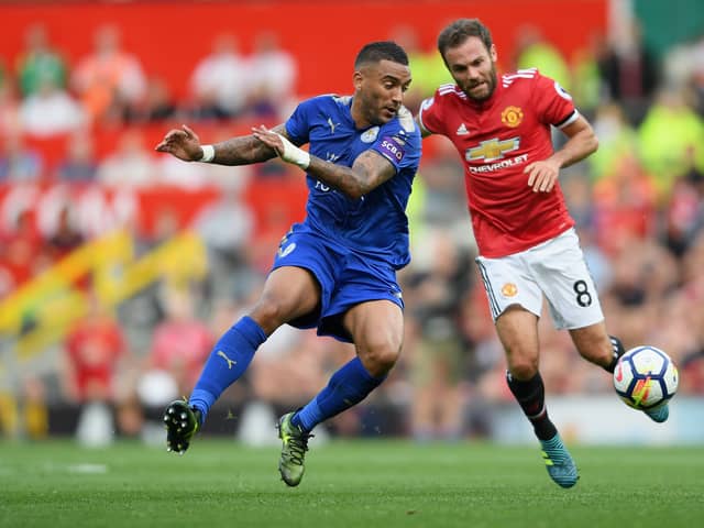 Danny Simpson in action against Manchester United during his Leicester days. 