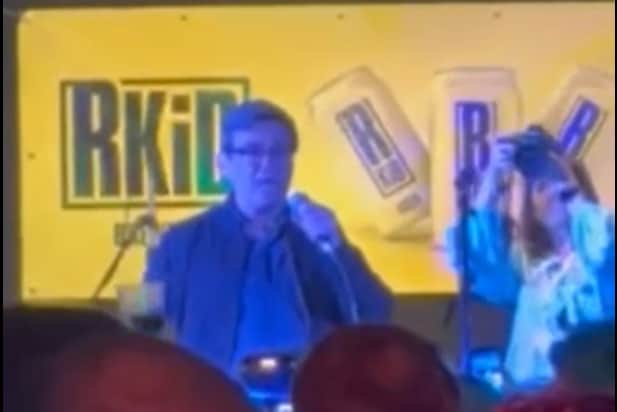 Andy Burnham addresses the crowd at the Northenden Fringe Festival.