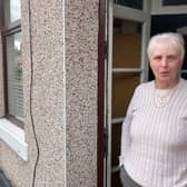 June Eastwood, 76, who lives right next to a huge IX Wireless mast on Clarendon Street, Rochdale. Credit: LDRS.
