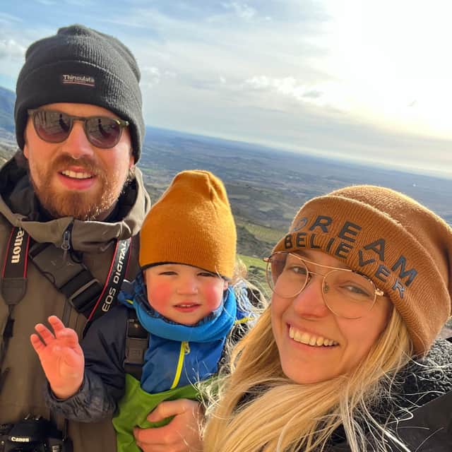 Bex Elliott and Henry Gayler, and son Ronnie on their travels with their campervan.