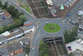 A picture of the Greek Street roundabout in Stockport. Image by Network Rail. Free to use for LDRS partners. Uploaded by local democracy reporter Declan Carey.