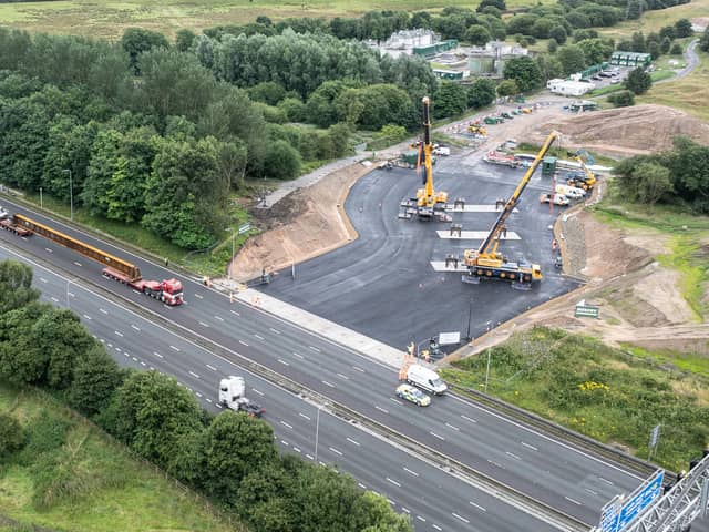 Aerial view of the beams entering the work site