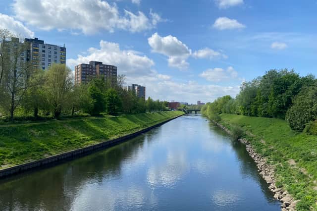 A picture along the River Irwell in Salford, where there are plans for a new active travel route linking Salford Quays to the city centre and up to Peel Park.