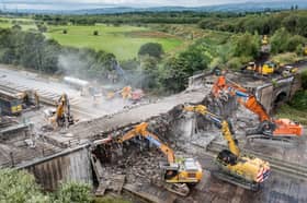 Drone image of the demolition of Castleton bridge
