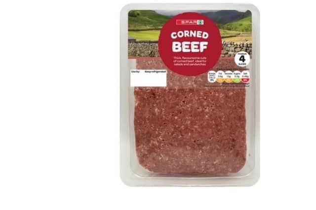 Spar packets of corned beef, which have been recalled by the manufacturer James Hall and Co because of a listeria scare
