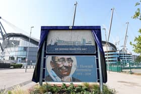 The new mosaic dedicated to Sir Howard Bernstein at the Etihad. Picture: Barrington Coombs/Manchester City FC