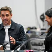 Gary Neville with Secretary of State for Culture, Media and Sport Lisa Nandy at the Labour Party Conference in Liverpool. 